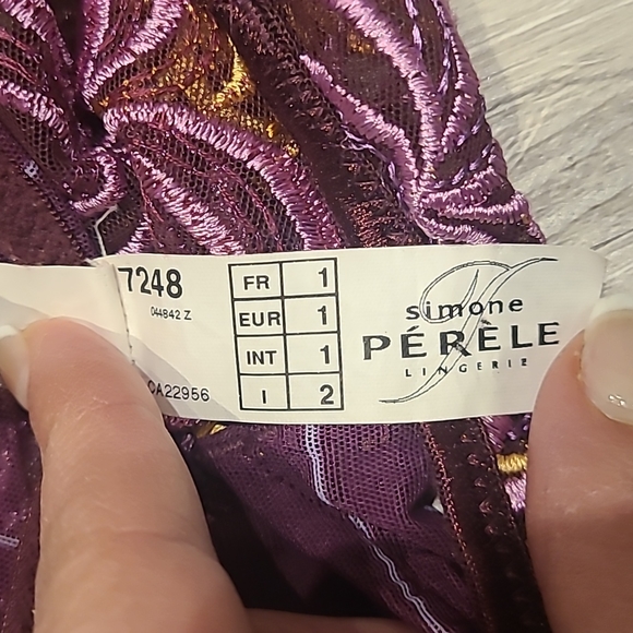 Simone Perele Set Bra 34B and panties Size S Plum pinstriped with embroidery - Picture 10 of 11